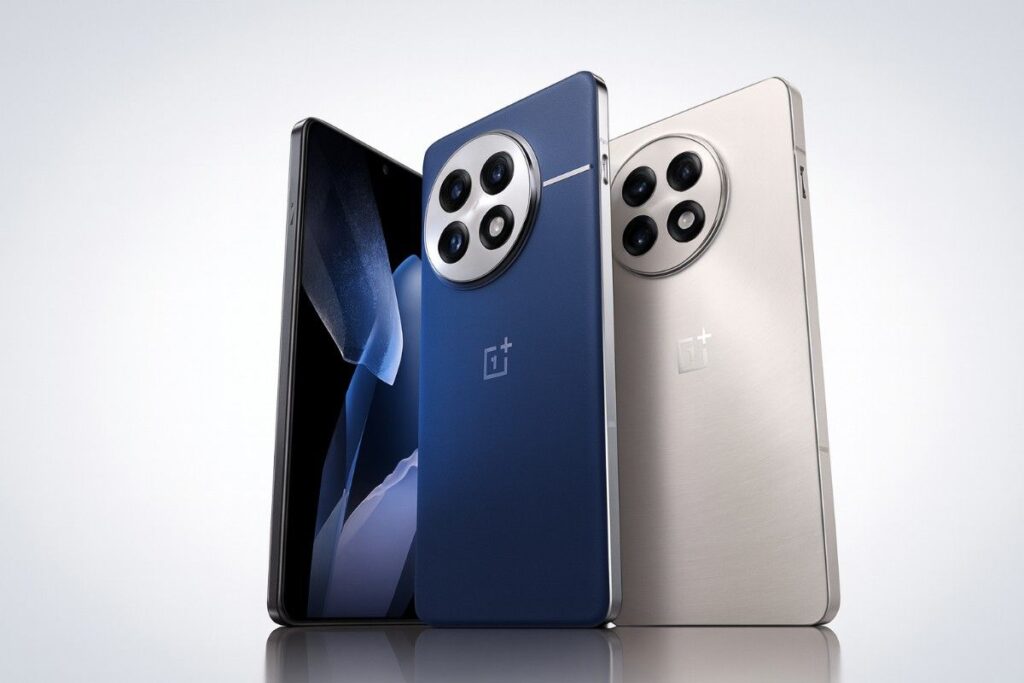 OnePlus Ace 6 (global variant) in multiple colours – showing circular quad-camera layout and premium metal frame design.