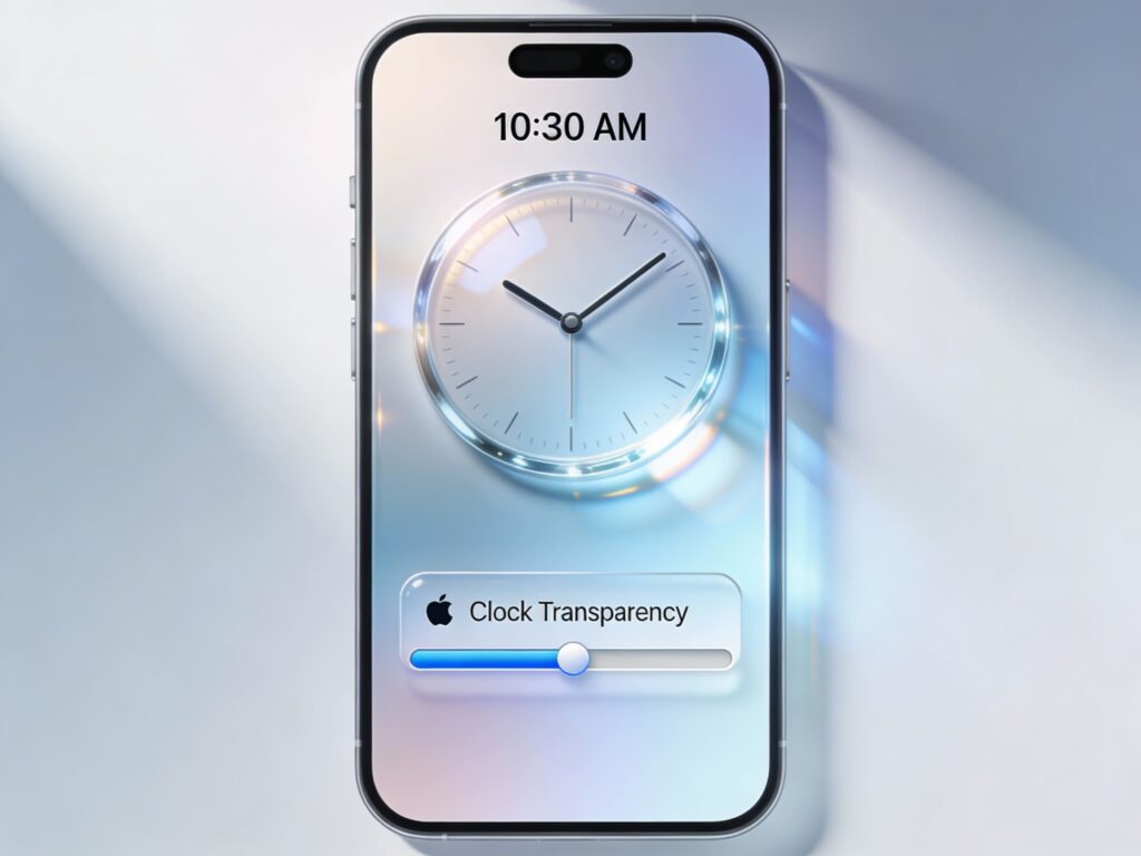 Lock Screen clock transparency slider in iOS 26.2 on an iPhone.