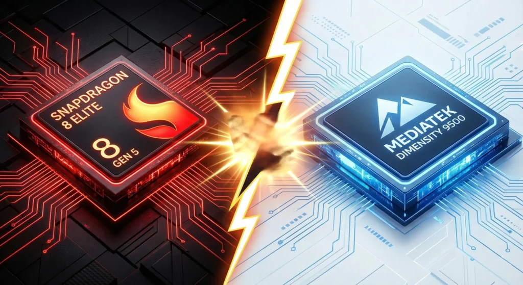 Snapdragon 8 Elite Gen 5 Vs Dimensity 9500 Both The Chips Are Placed Side By Side