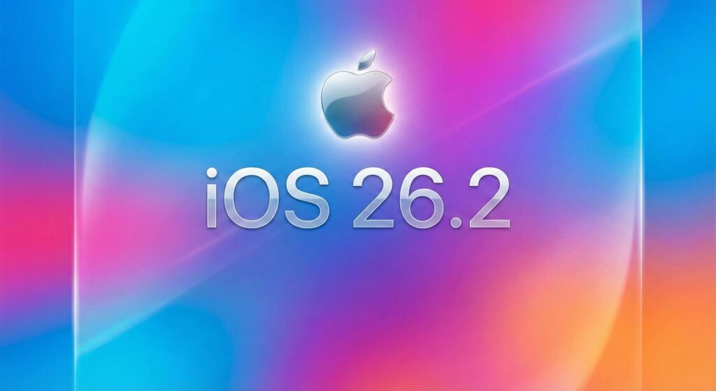 iOS 26.2 logo on a colorful gradient background