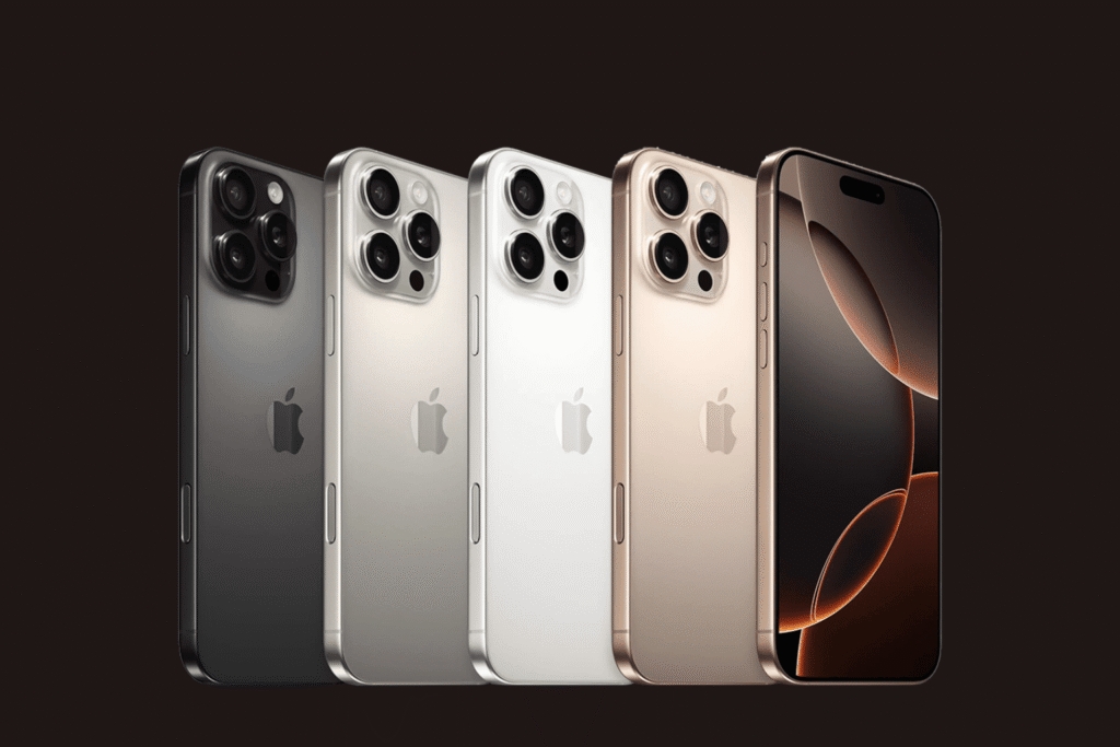 iPhone 16 Pro shown in multiple titanium colour variants, highlighting the premium design and camera layout, as seen in Flipkart’s End of Season Sale offer in India.