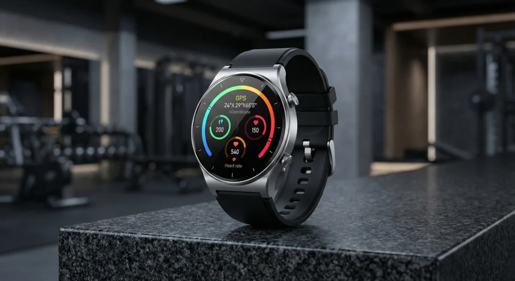A professional render of the Lenovo Watch GT Pro showing the fitness tracking interface.