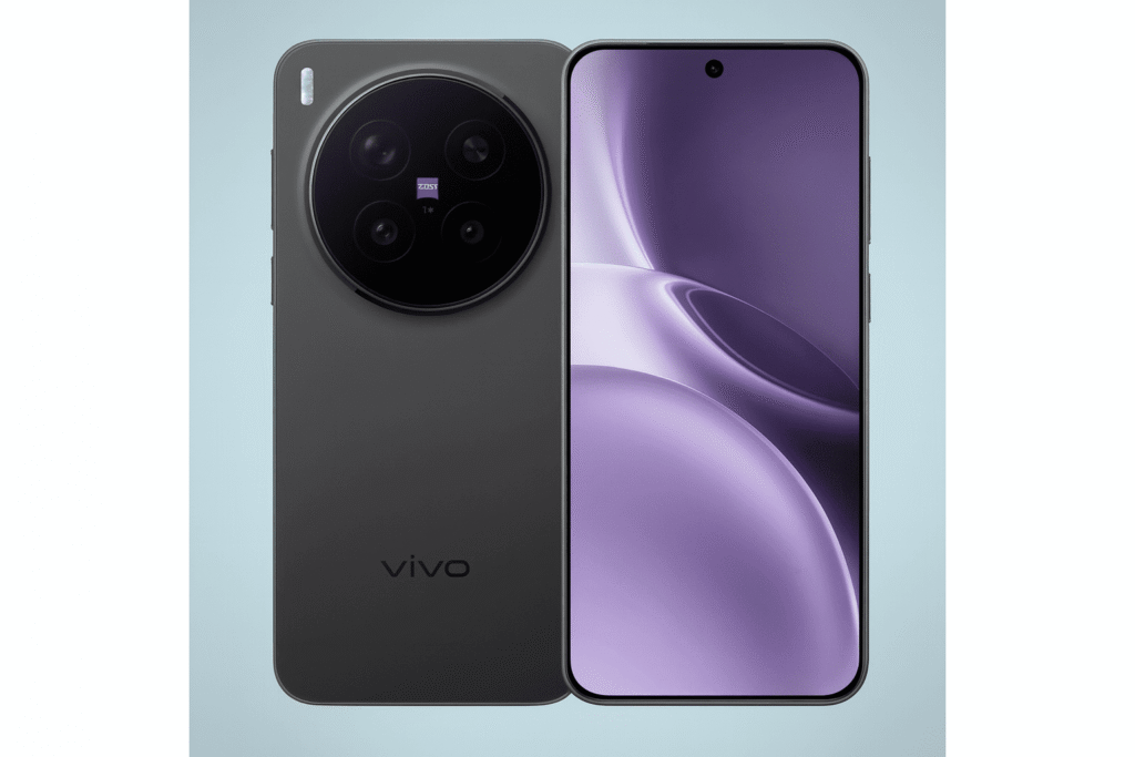 Front and back view of the vivo X300 Pro featuring its ZEISS circular camera module and full-screen display