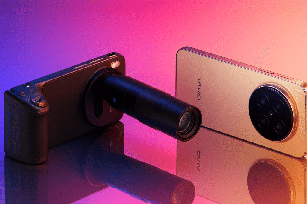 vivo X300 series phones with ZEISS camera system on a glossy mirrored background.