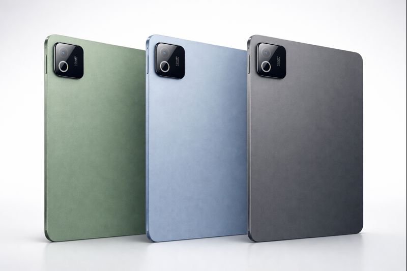 Xiaomi Pad 8 rear design shown in multiple colour options with a slim metal finish