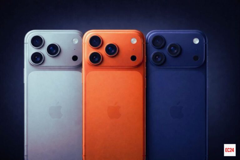 "Apple iPhone 17 Pro shown in multiple color finishes, highlighting the rear triple-camera system and updated design."