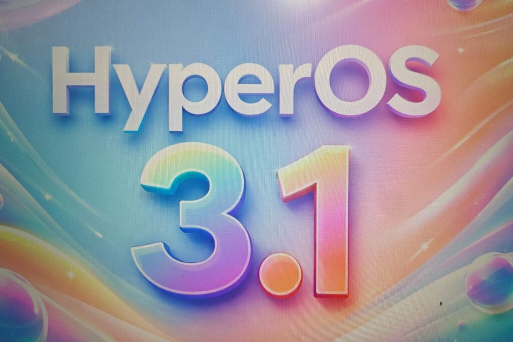 HyperOS 3.1 branding displayed on a vibrant, colorful background highlighting Xiaomi’s refreshed interface design.