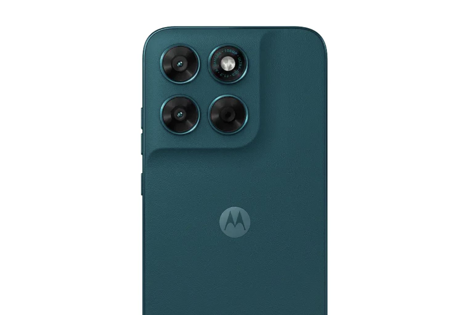 Close-up of the Motorola Moto G77 rear dual-camera system featuring the 108MP main sensor and 8MP ultrawide lens with a dedicated ambient light sensor.