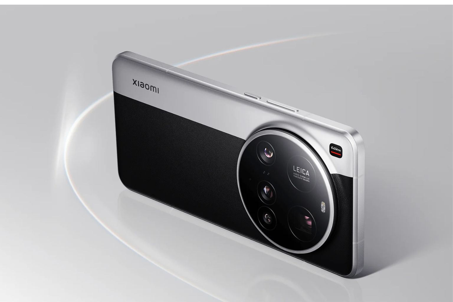 Xiaomi 15 Ultra with Leica Summilux camera system shown against abstract optical halo background