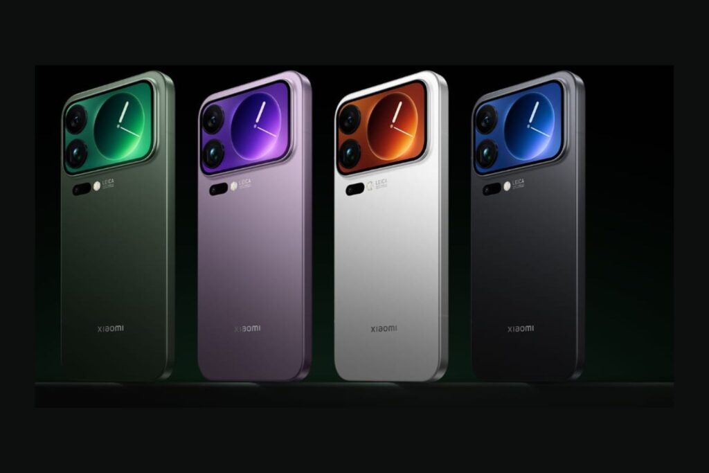 "Xiaomi 17 Pro Max shown in multiple colour variants with rear camera design and Leica branding."