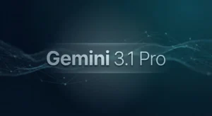 Gemini 3.1 Pro text displayed on a dark blue gradient background with abstract digital wave lines and network nodes.