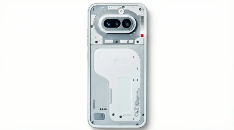 Rear view of the Nothing Phone 4a Pro featuring a transparent-style white back panel and dual-camera module in a raised oval housing on a clean white background.