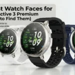 "Three Amazfit Active 3 Premium smartwatches in white, black, and blue, presented as a guide for best watch faces").