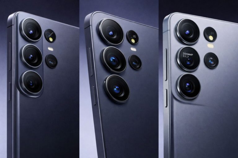 Samsung Galaxy S26 Ultra camera module comparison showing three different rear camera designs