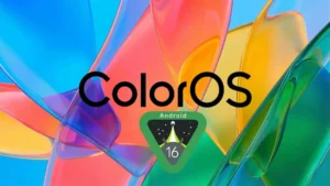 ColorOS update interface with Android 16 logo representing the expected ColorOS 17 device list for OPPO smartphones