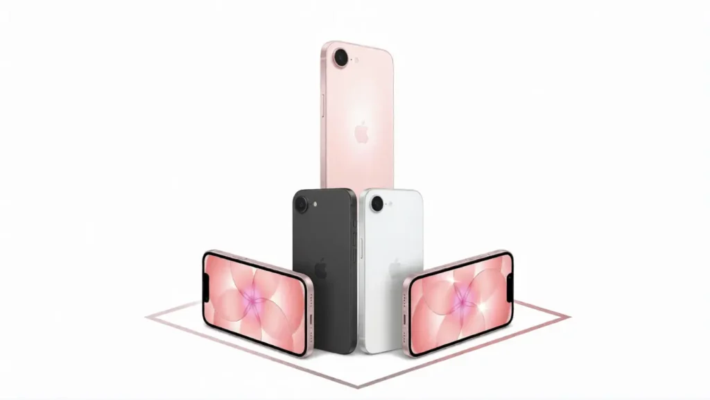 iPhone 17e colors shown in black white and pink