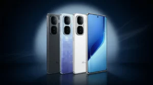 iQOO Neo 11 Pro renders on dark background showing multiple color variants and display design