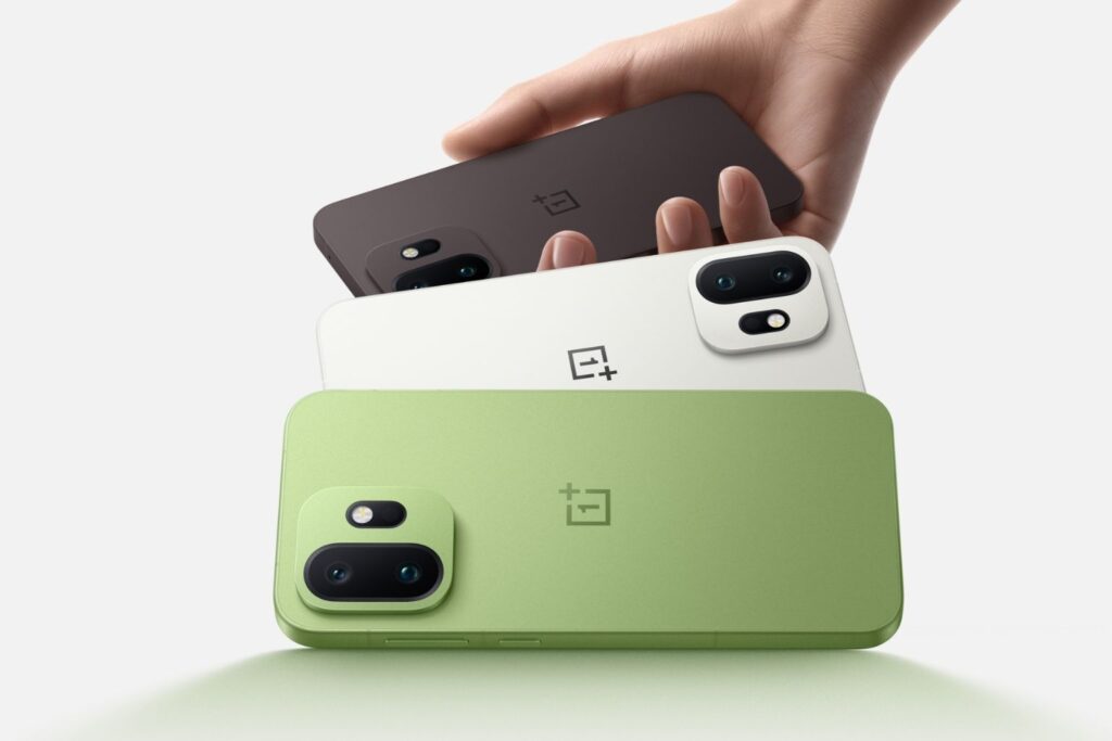 OnePlus 15S design leak showing green white and brown color options with dual camera