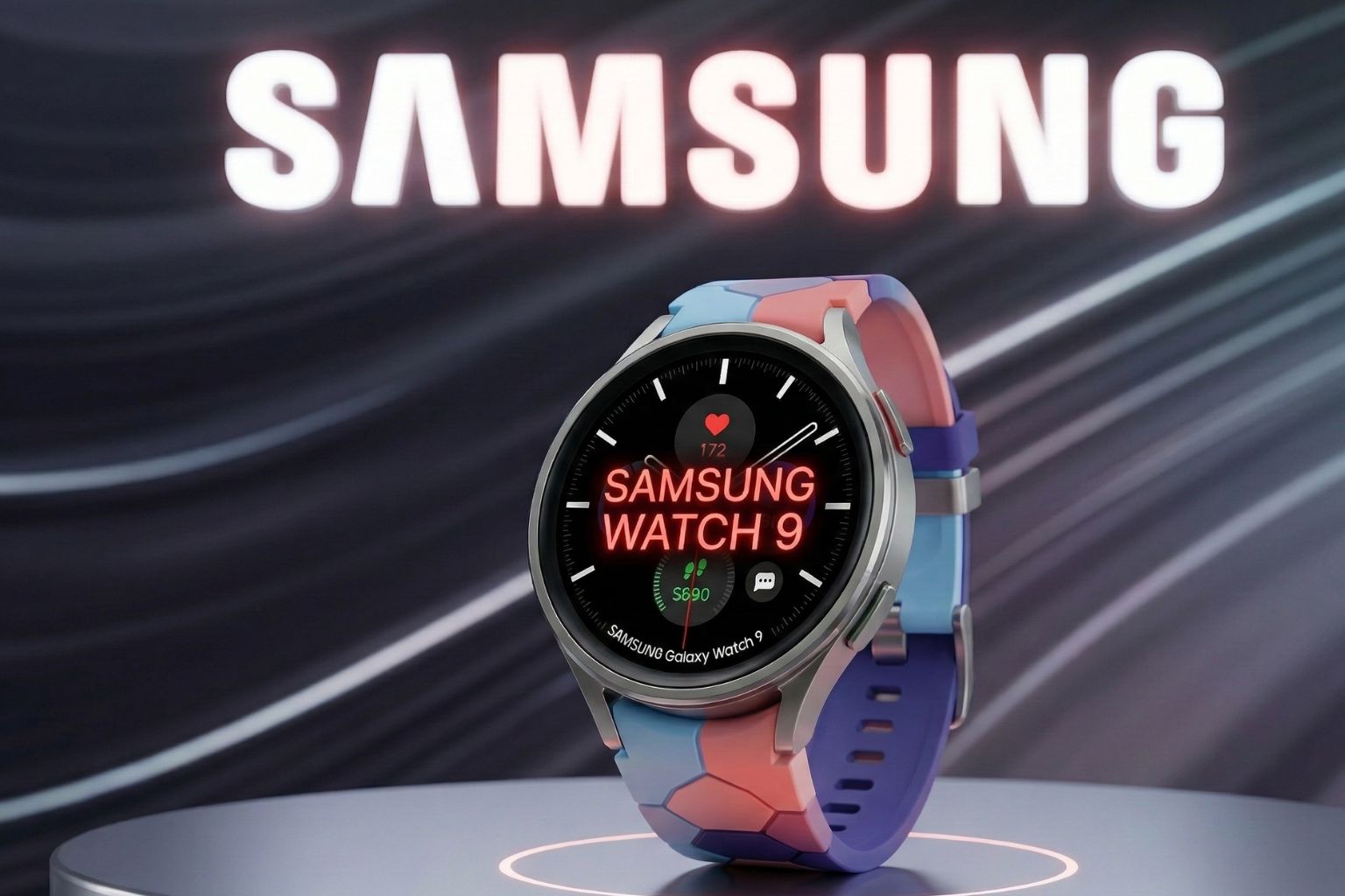 AI generated render of Samsung Galaxy Watch 9 smartwatch with round display and fitness tracking interface