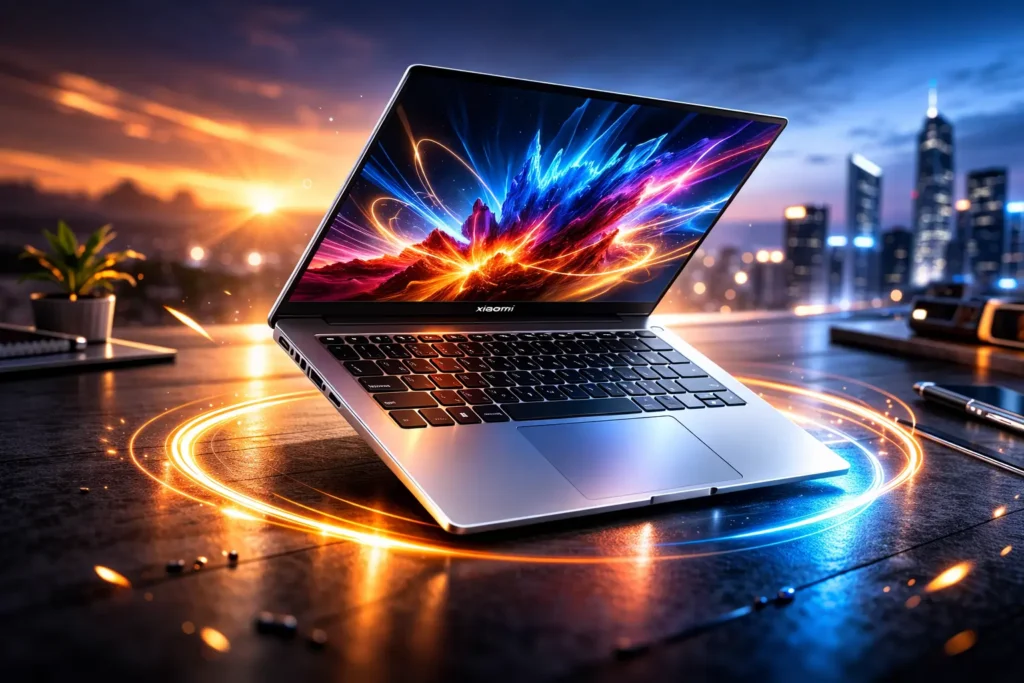 Xiaomi Book Pro 14 laptop with OLED display and Intel Core Ultra processor showcased in a premium design