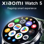 Xiaomi Watch 5 smartwatch showing app interface on AMOLED display