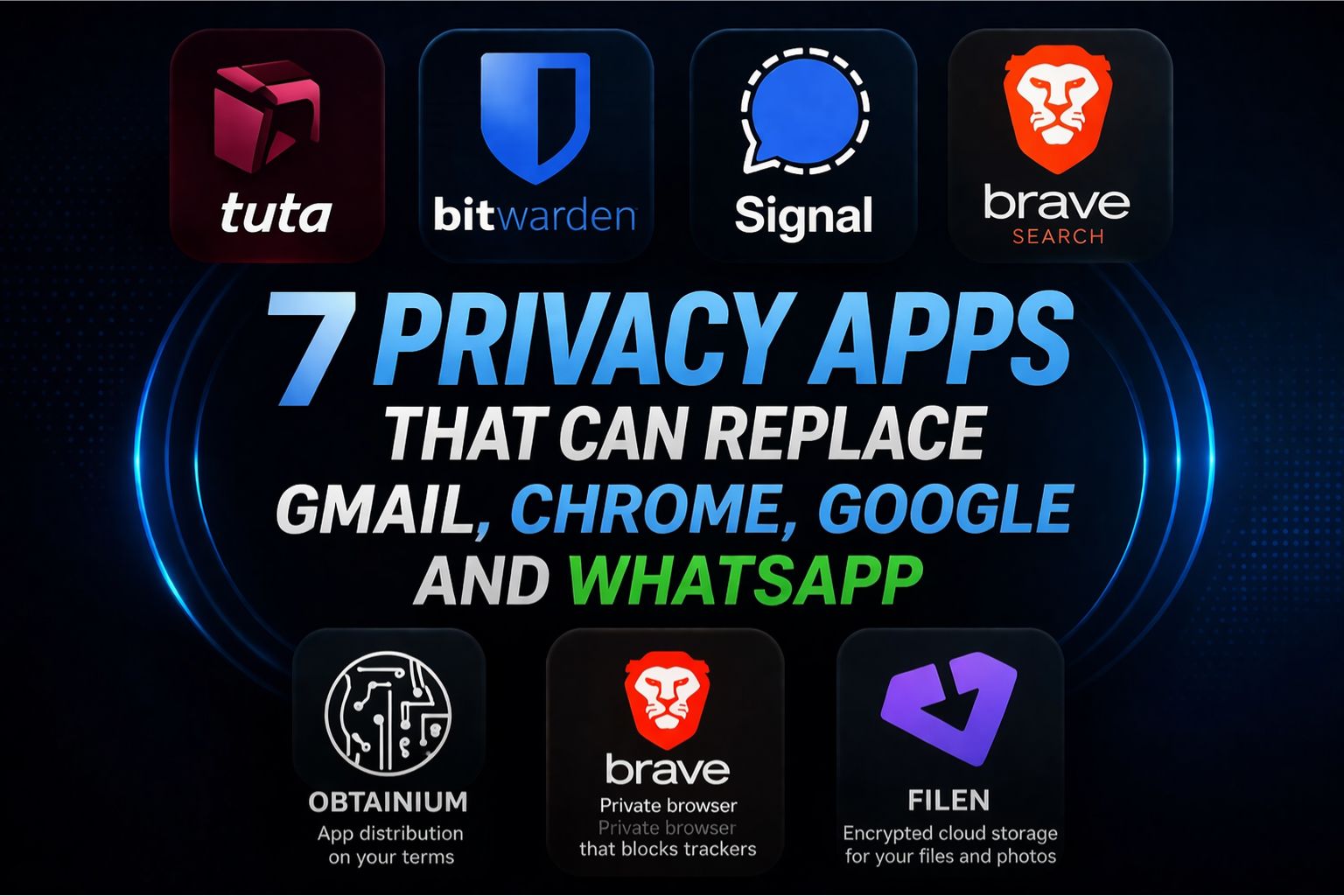 7 privacy apps that replace Gmail Chrome Google and WhatsApp including Tuta Bitwarden Signal Brave Search Filen and Obtainium