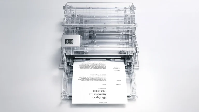 Transparent printer printing a PDF document representing Nothing Essential Space upgraded PDF export feature