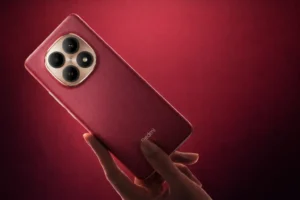 Redmi Note 15 SE 5G Crimson Red design with slim body and quad camera module